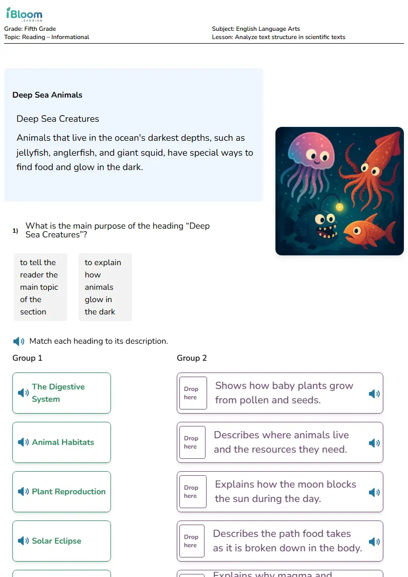 Free Analyze text structure in scientific texts Worksheets for Grade 5