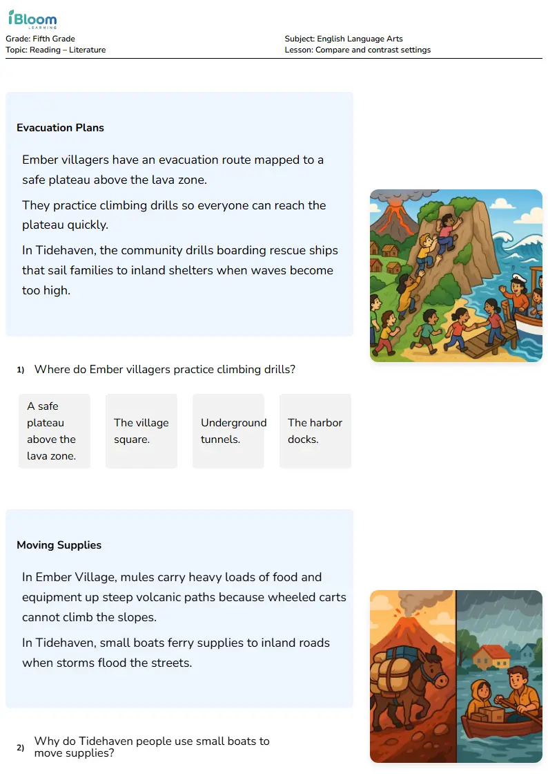 Free Compare and contrast settings Worksheets for Grade 5