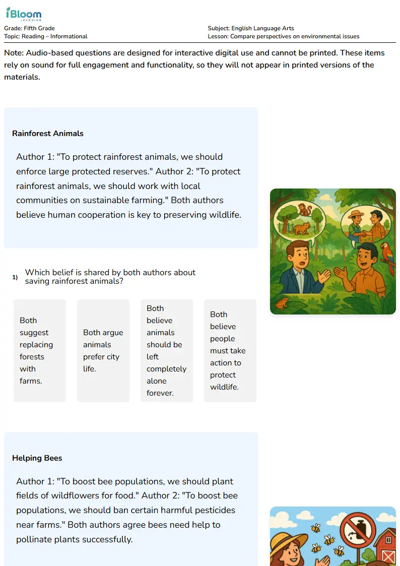 Free Compare perspectives on environmental issues Worksheets for Grade 5