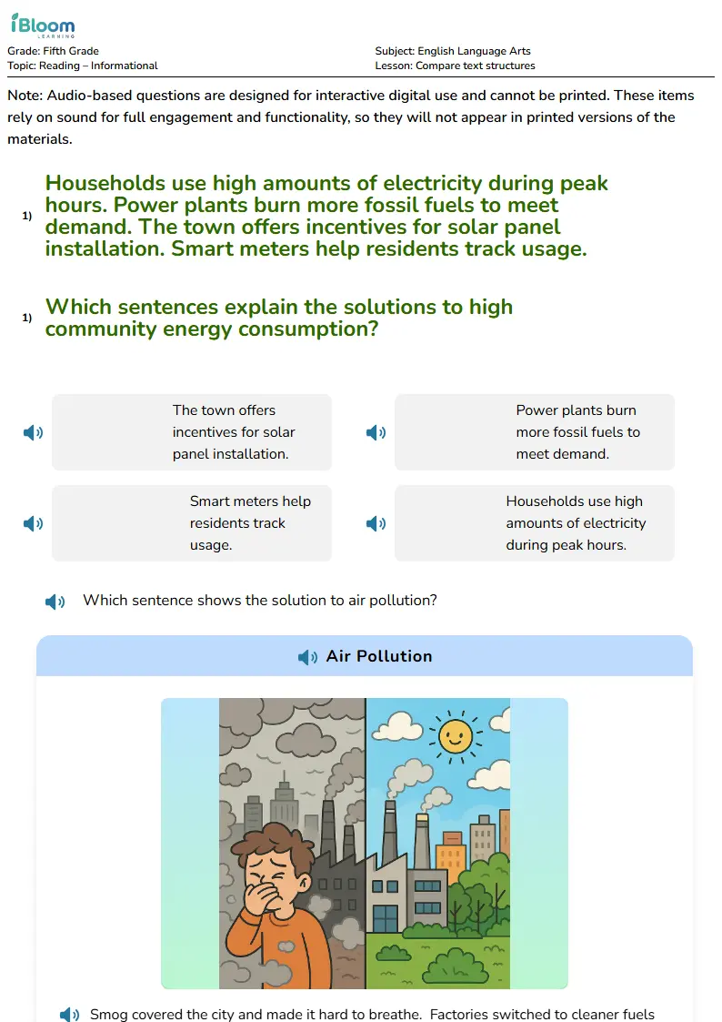 Free Compare text structures Worksheets for Grade 5