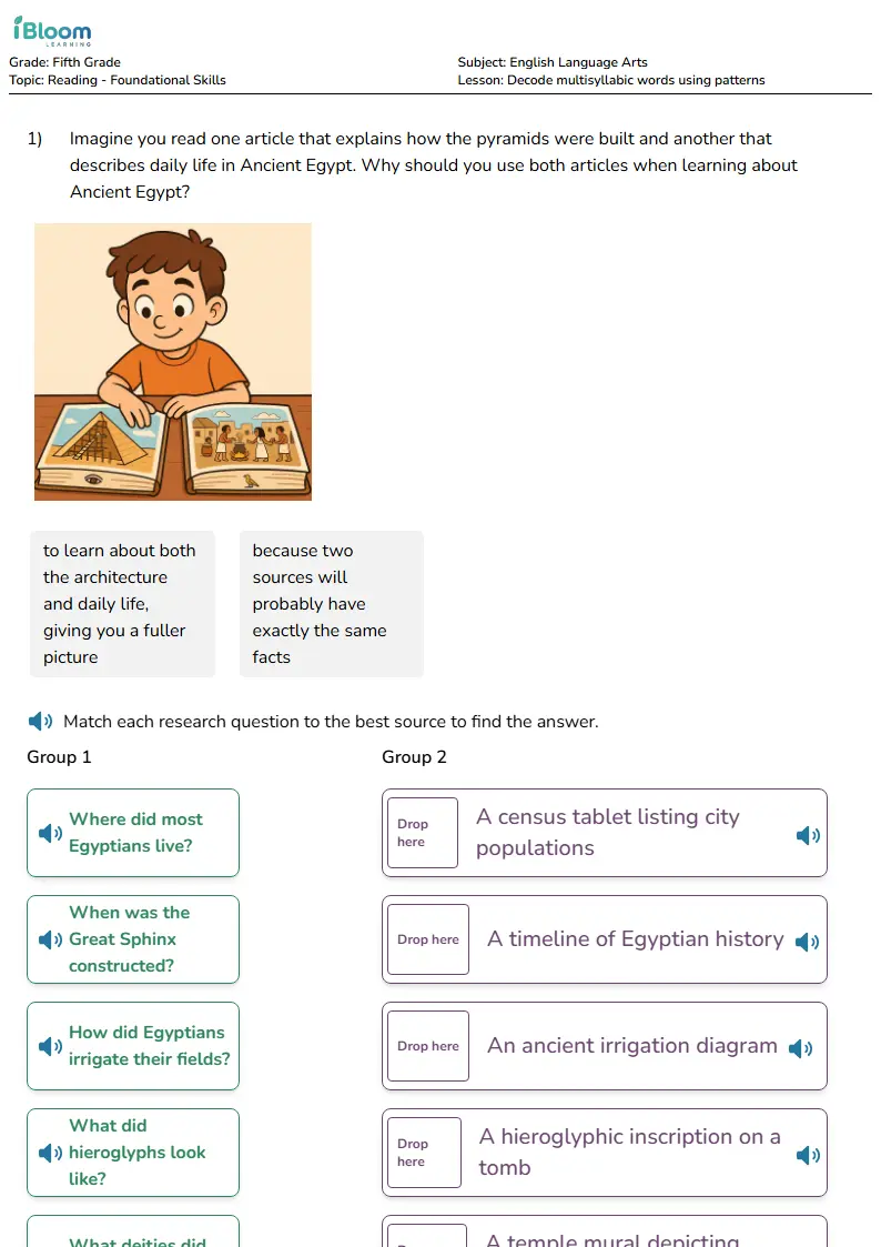 Free Decode multisyllabic words using patterns Worksheets for Grade 5
