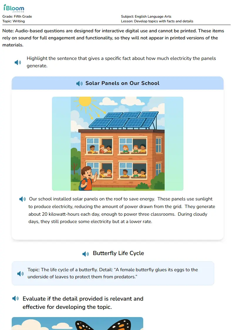 Free Develop topics with facts and details Worksheets for Fifth Grade | iBloom