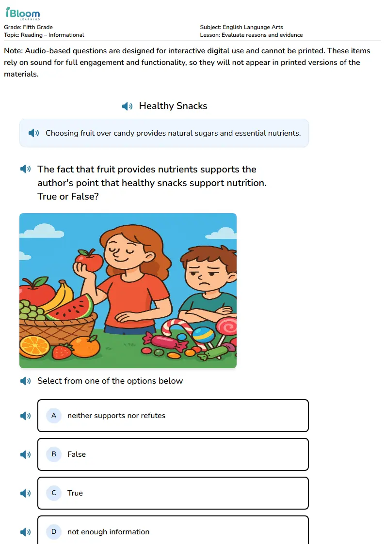 Free Evaluate reasons and evidence Worksheets for Fifth Grade | iBloom