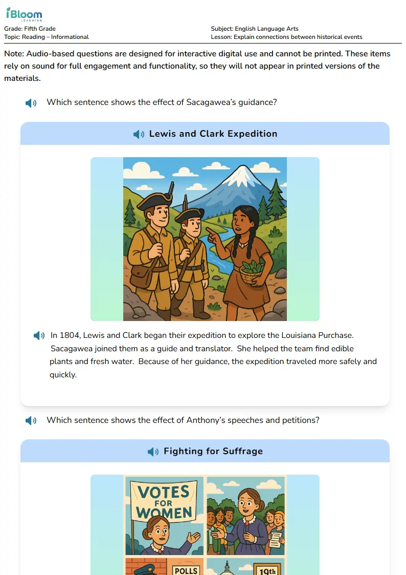 Free Explain connections between historical events Worksheets for Fifth Grade | iBloom