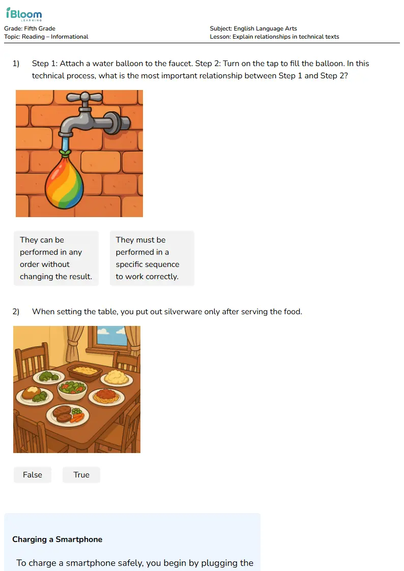 Free Explain relationships in technical texts Worksheets for Fifth Grade | iBloom
