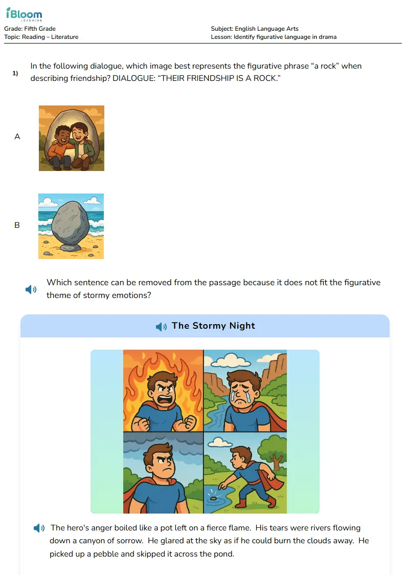 Free Identify figurative language in drama Worksheets for Fifth Grade | iBloom