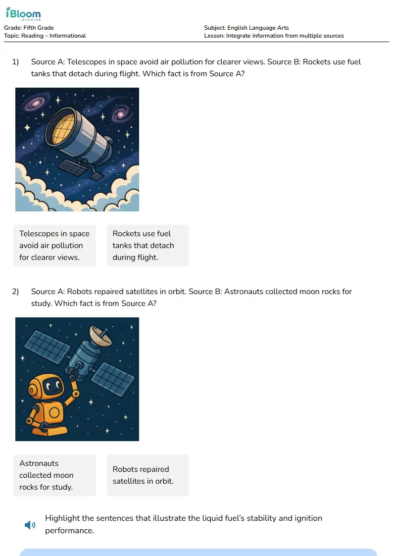 Free Integrate information from multiple sources Worksheets for Fifth Grade | iBloom