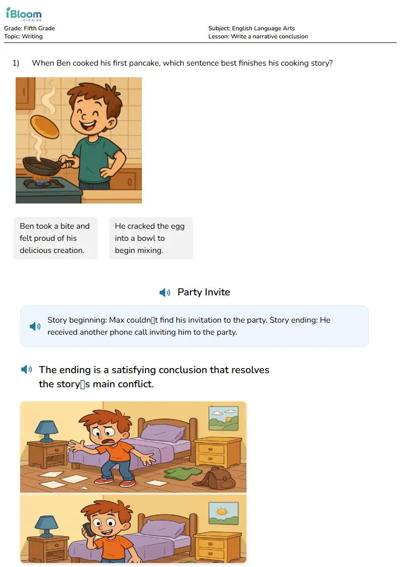 Free Write a narrative conclusion Worksheets for Fifth Grade | iBloom