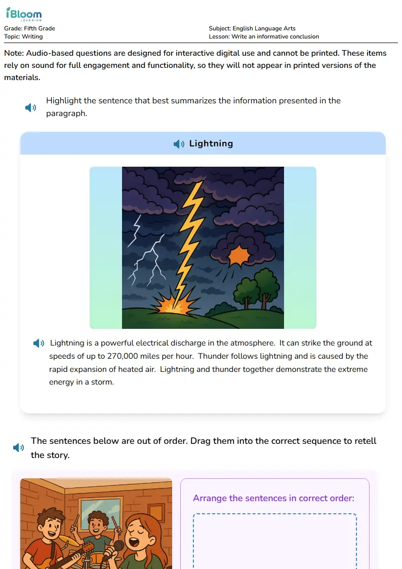 Free Write an informative conclusion Worksheets for Fifth Grade | iBloom