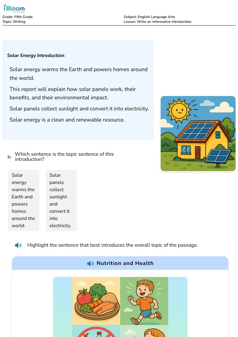 Free Write an informative introduction Worksheets for Fifth Grade | iBloom