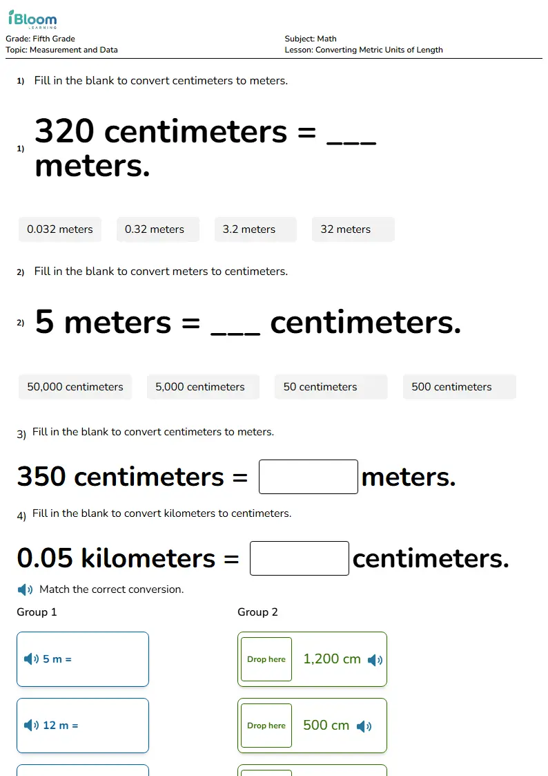 Free Converting Metric Units of Length Worksheets for Grade 5
