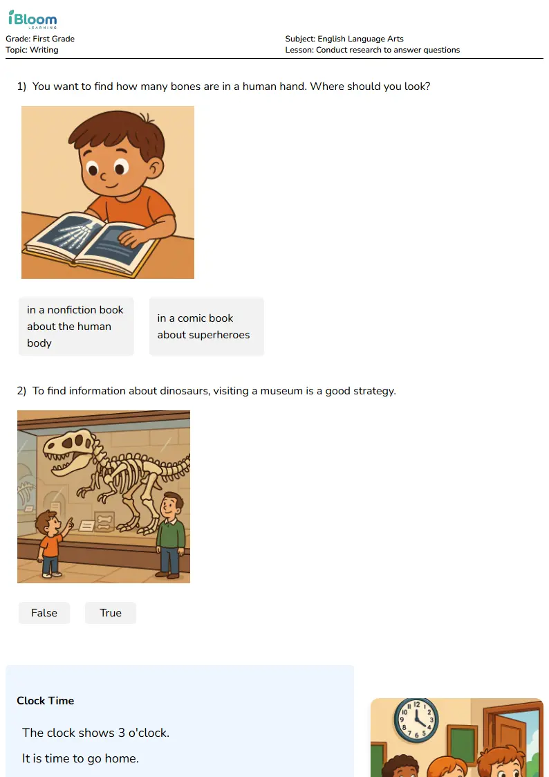 Free Conduct research to answer questions Worksheets for Grade 1
