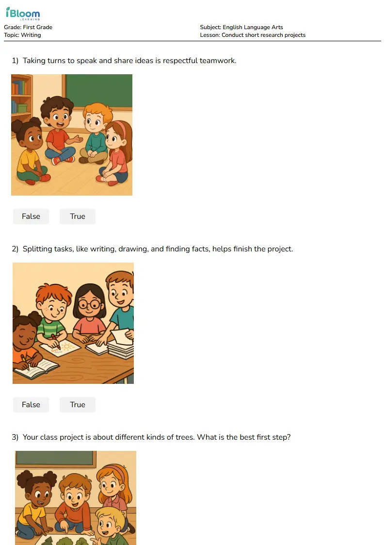 Free Conduct short research projects Worksheets for Grade 1