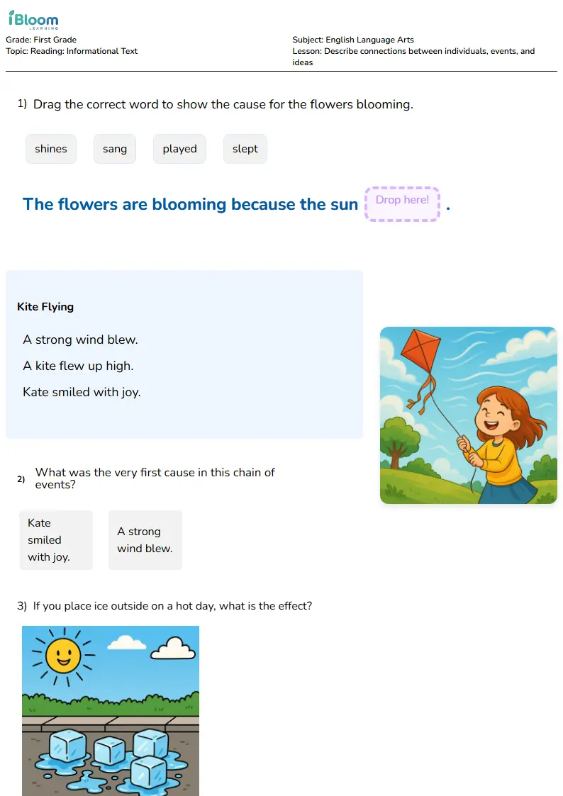 Free Describe connections between individuals, events, and ideas Worksheets for Grade 1