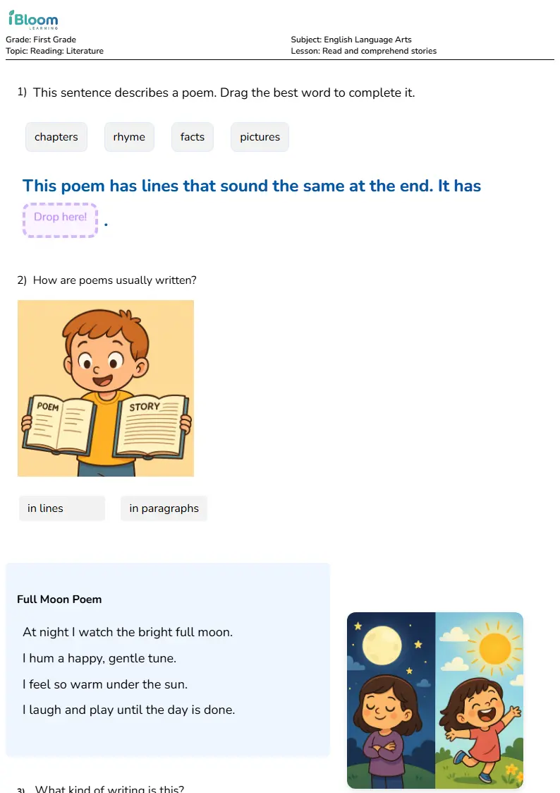 Free Read and comprehend stories Worksheets for First Grade | iBloom