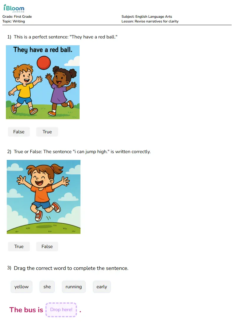 Free Revise narratives for clarity Worksheets for First Grade | iBloom