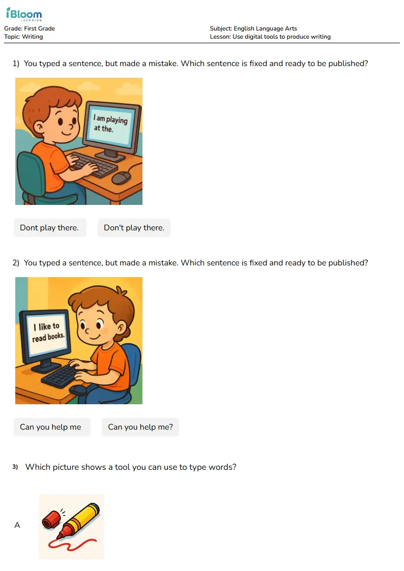 Free Use digital tools to produce writing Worksheets for First Grade | iBloom