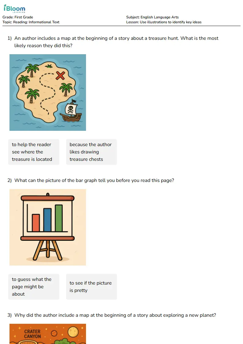Free Use illustrations to identify key ideas Worksheets for First Grade | iBloom