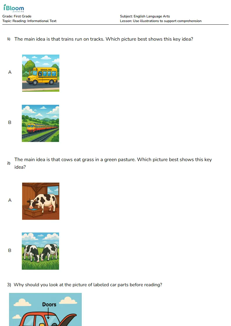 Free Use illustrations to support comprehension Worksheets for First Grade | iBloom
