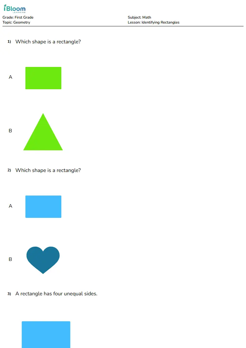 Free Identifying Rectangles Worksheets for First Grade | iBloom