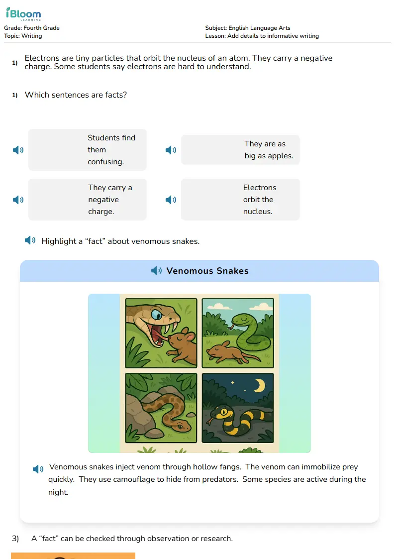 Free Add details to informative writing Worksheets for Fourth Grade