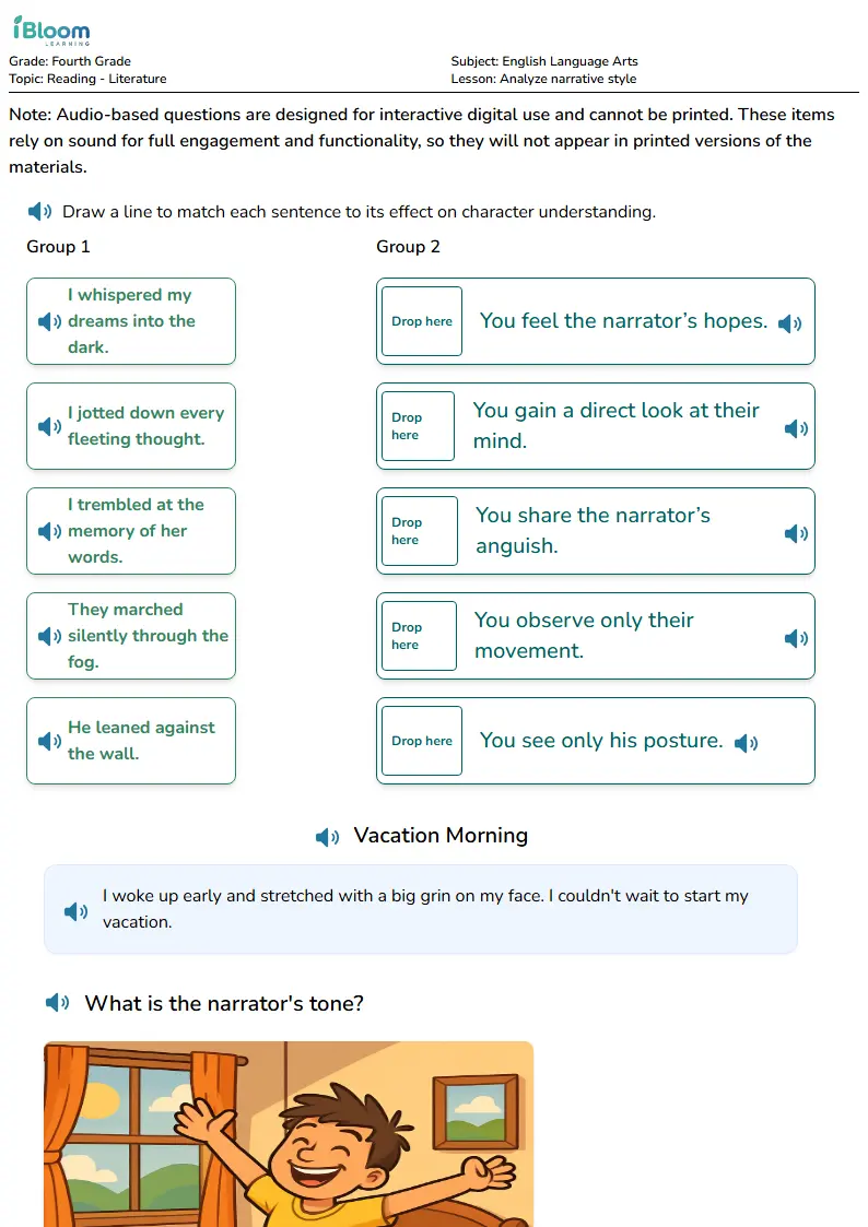 Free Analyze narrative style Worksheets for Fourth Grade