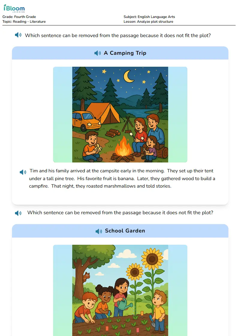 Free Analyze plot structure Worksheets for Fourth Grade
