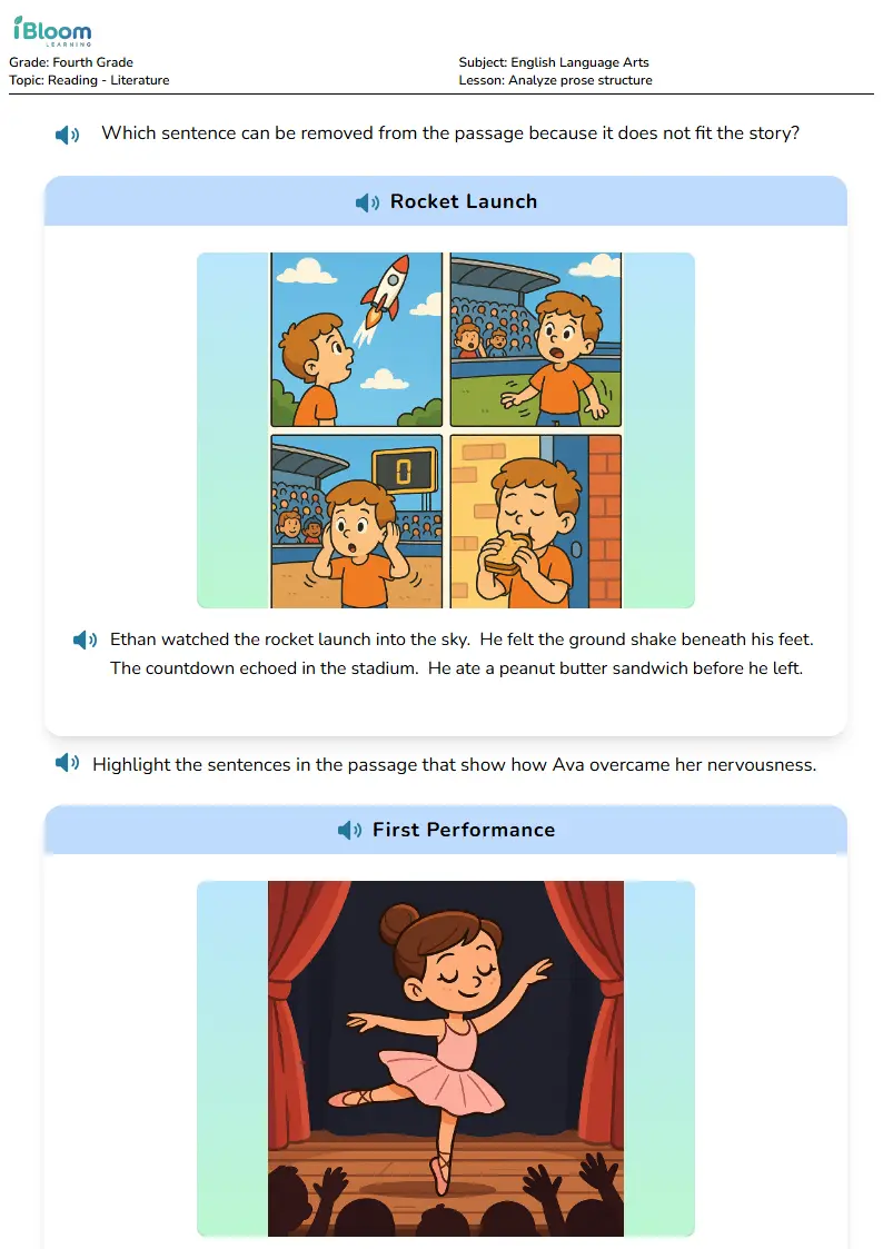Free Analyze prose structure Worksheets for Fourth Grade
