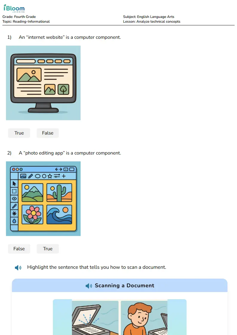 Free Analyze technical concepts Worksheets for Fourth Grade