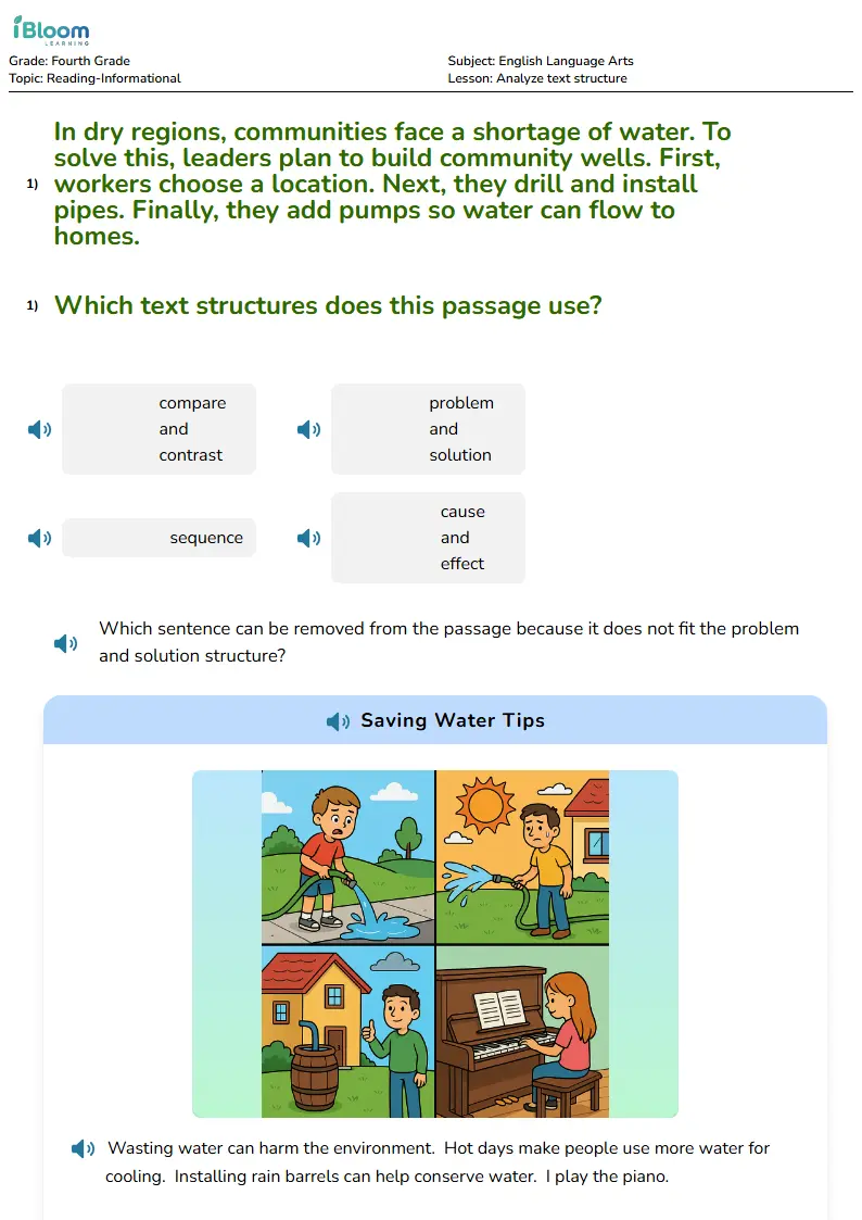 Free Analyze text structure Worksheets for Fourth Grade