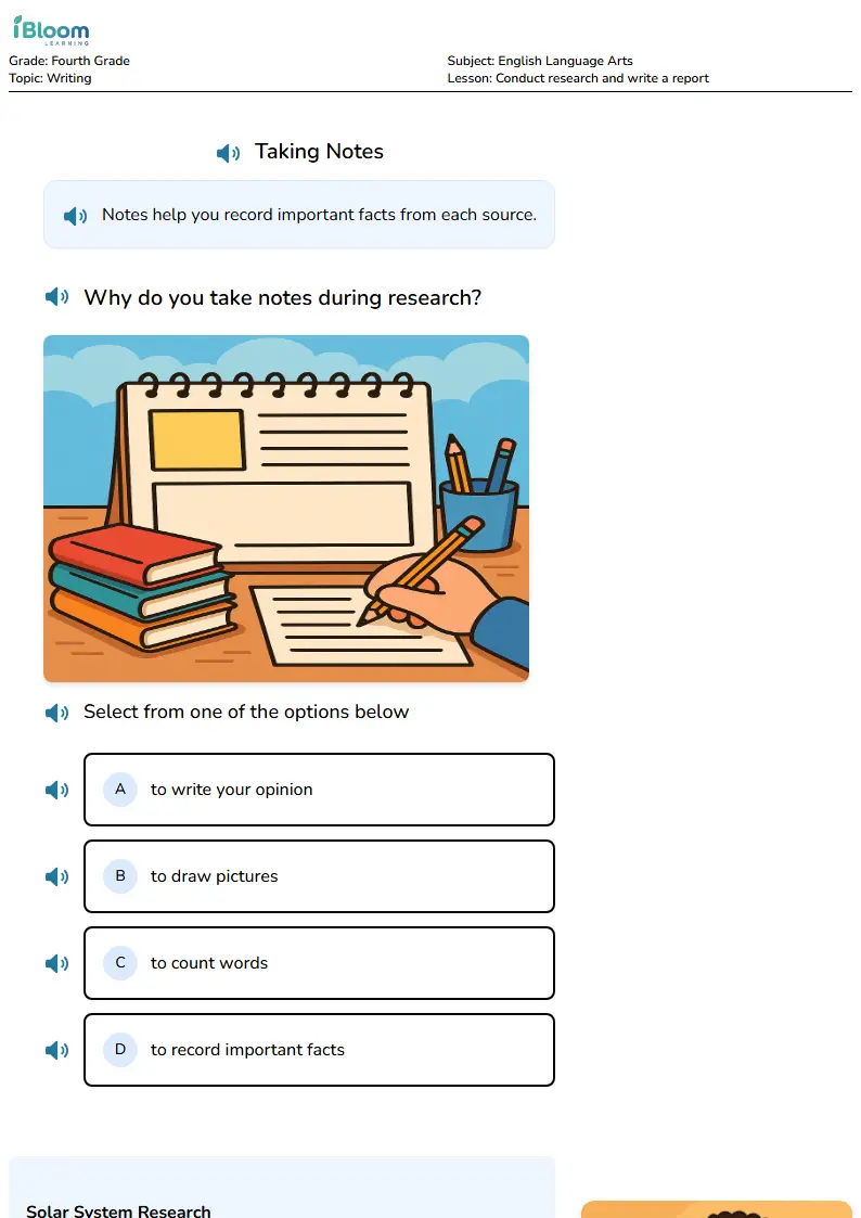 Free Conduct research and write a report Worksheets for Fourth Grade