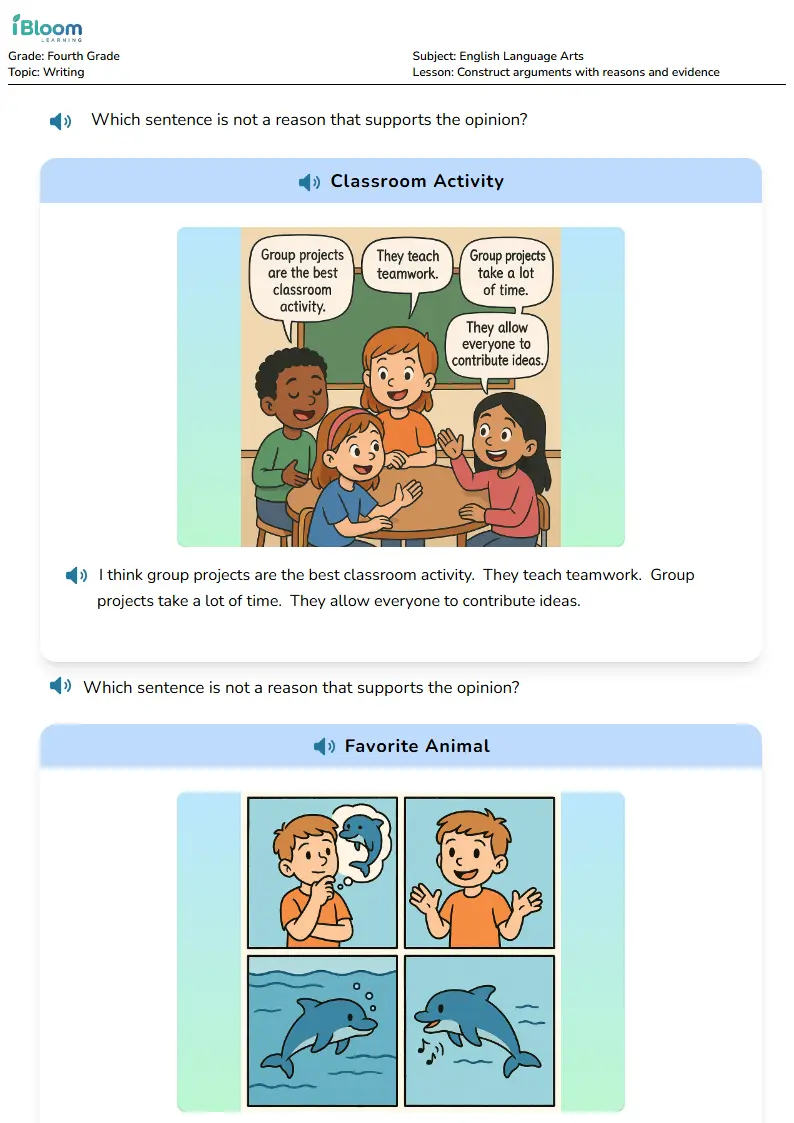 Free Construct arguments with reasons and evidence Worksheets for Fourth Grade