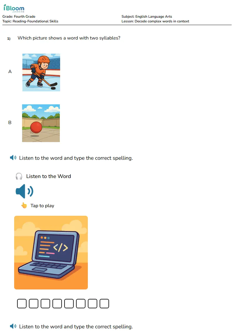 Free Decode complex words in context Worksheets for Fourth Grade