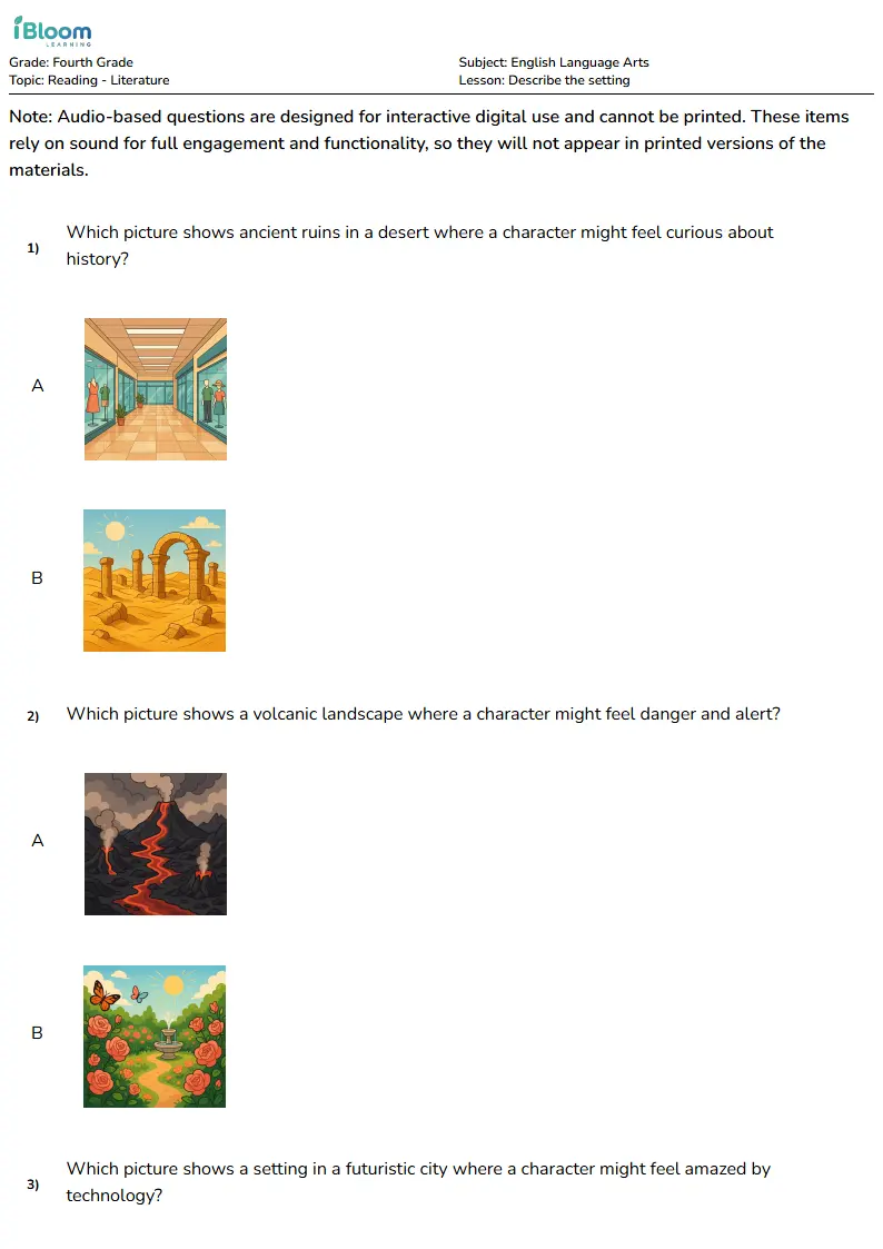 Free Describe the setting Worksheets for Fourth Grade | iBloom