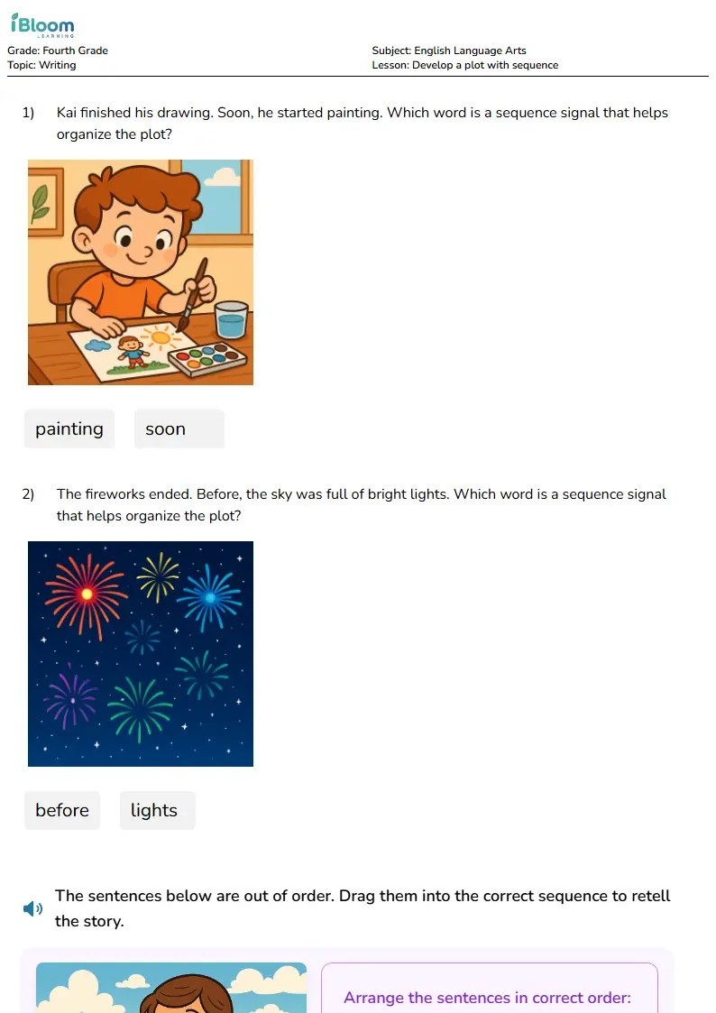 Free Develop a plot with sequence Worksheets for Fourth Grade | iBloom