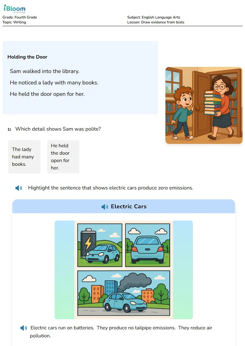 Free Draw evidence from texts Worksheets for Fourth Grade | iBloom