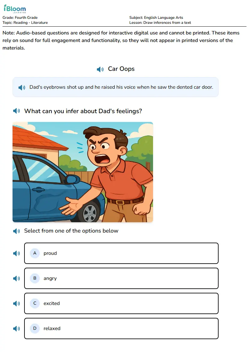 Free Draw inferences from a text Worksheets for Fourth Grade | iBloom