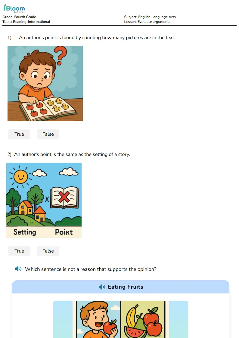 Free Evaluate arguments Worksheets for Fourth Grade | iBloom