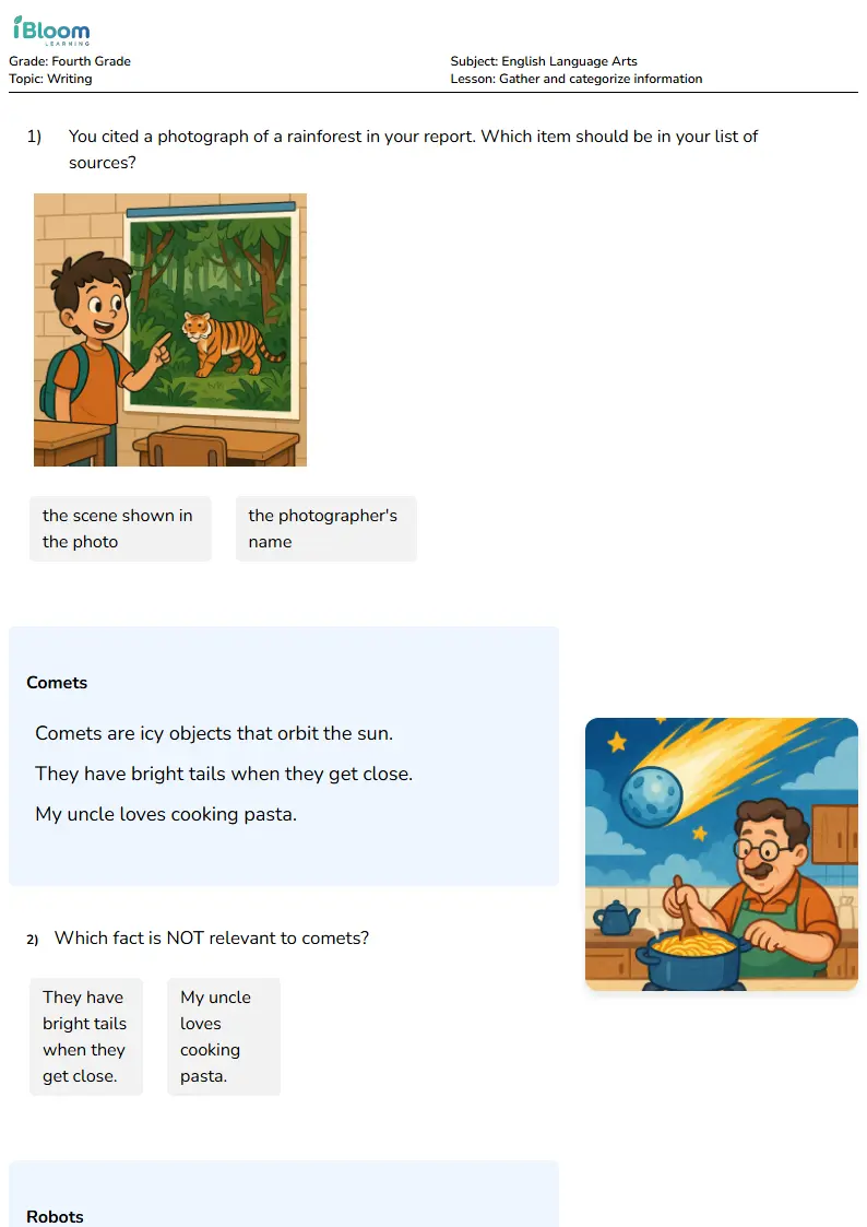 Free Gather and categorize information Worksheets for Fourth Grade | iBloom