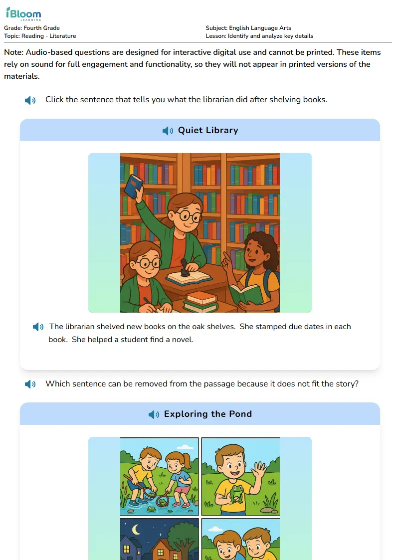Free Identify and analyze key details Worksheets for Fourth Grade | iBloom