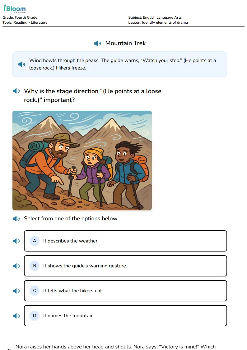 Free Identify elements of drama Worksheets for Fourth Grade | iBloom