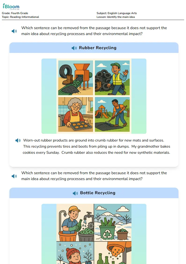 Free Identify the main idea Worksheets for Fourth Grade | iBloom