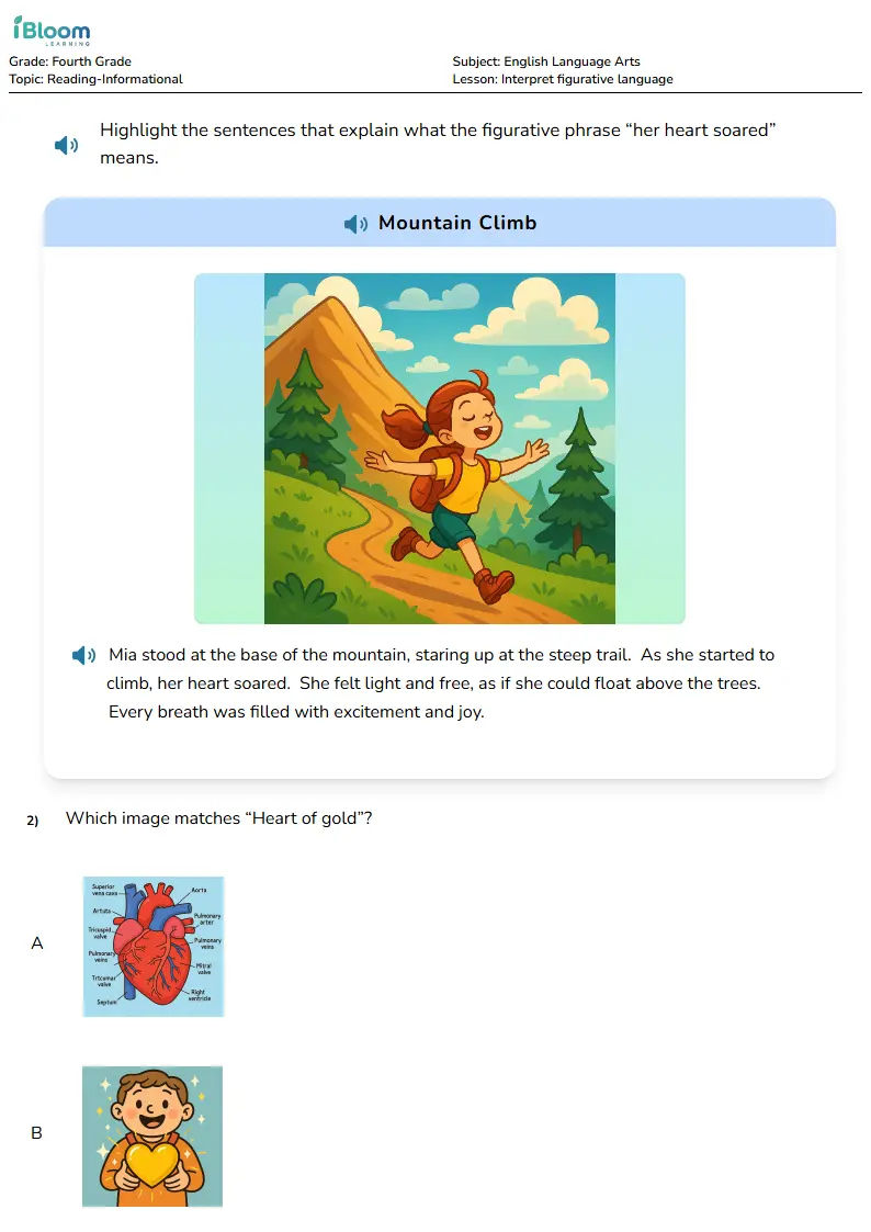Free Interpret figurative language Worksheets for Fourth Grade | iBloom