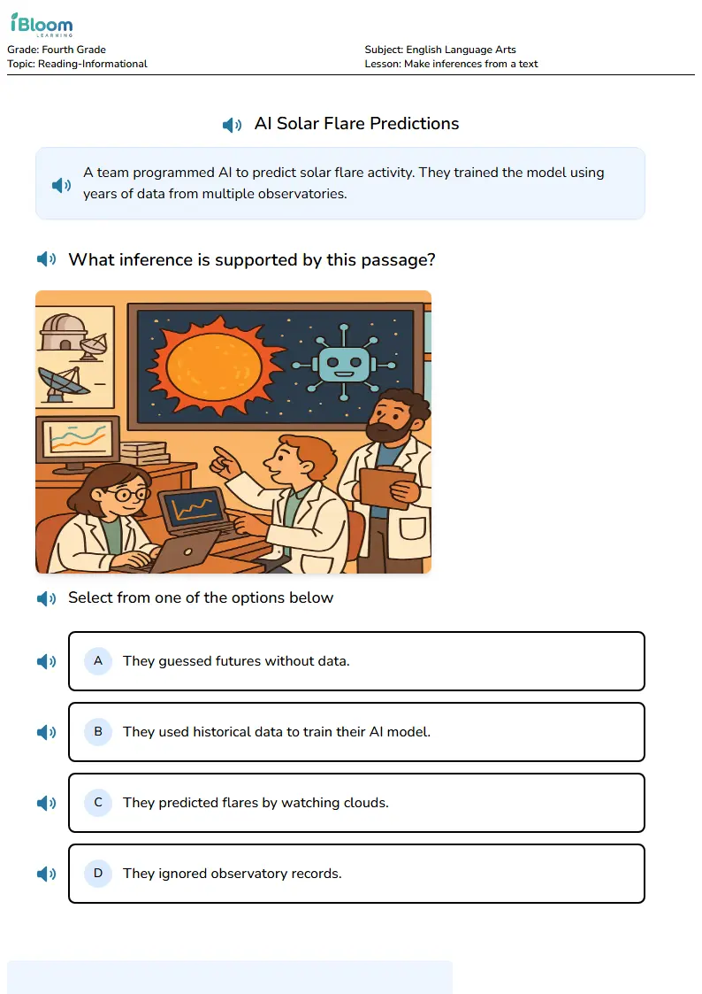 Free Make inferences from a text Worksheets for Fourth Grade | iBloom