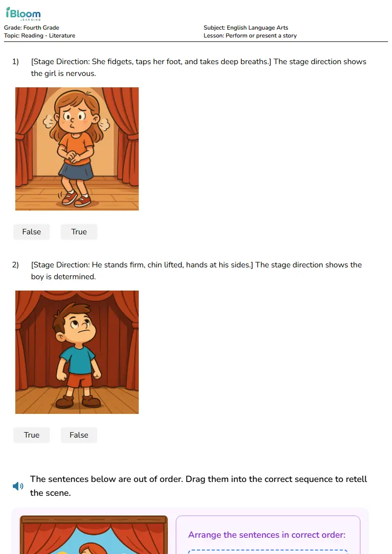 Free Perform or present a story Worksheets for Fourth Grade | iBloom