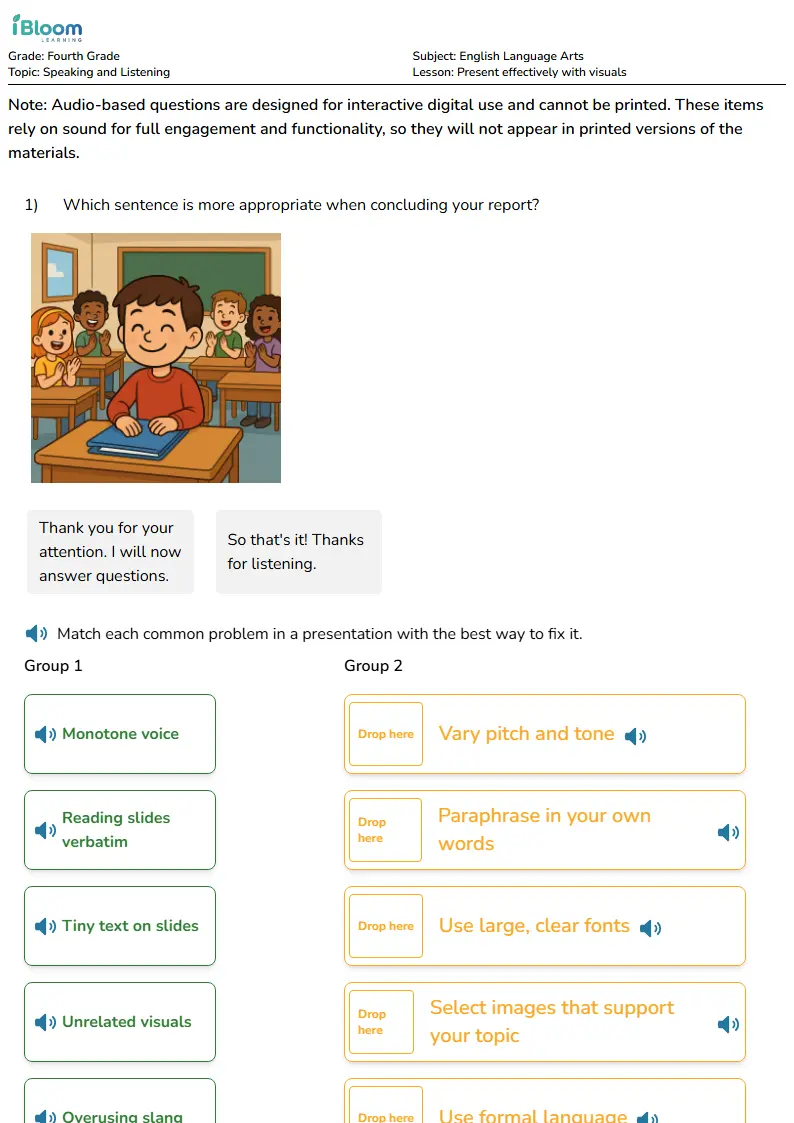 Free Present effectively with visuals Worksheets for Fourth Grade | iBloom