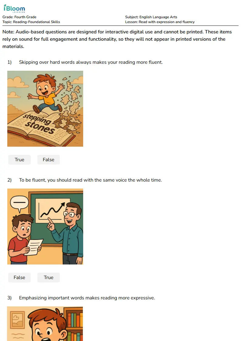 Free Read with expression and fluency Worksheets for Fourth Grade | iBloom