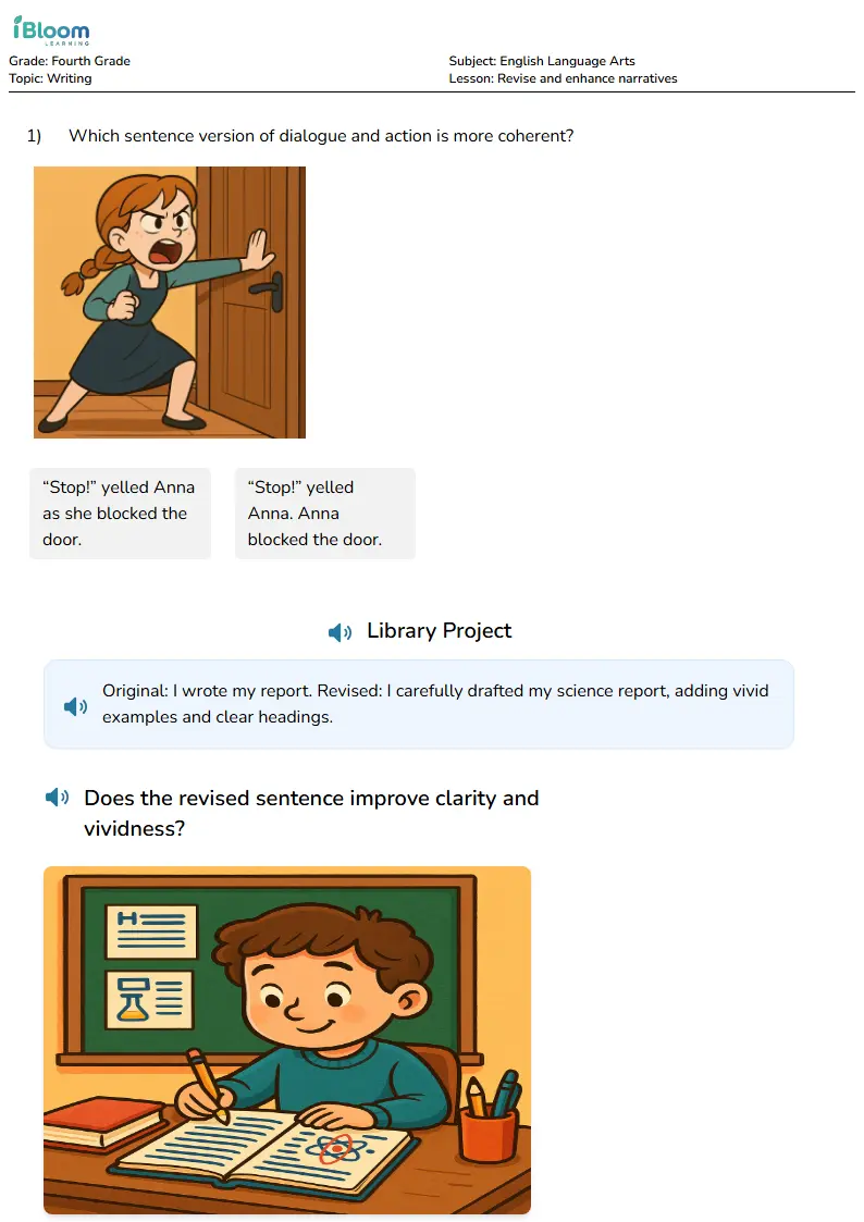 Free Revise and enhance narratives Worksheets for Fourth Grade | iBloom
