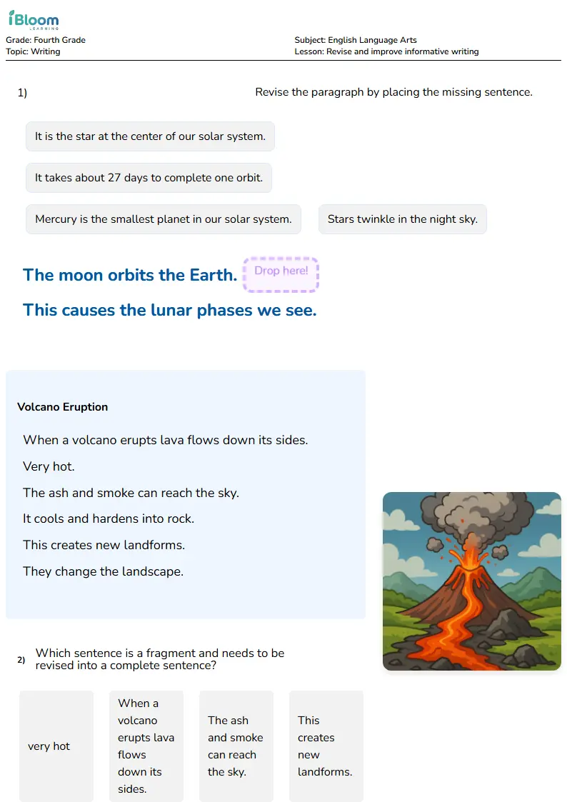 Free Revise and improve informative writing Worksheets for Fourth Grade | iBloom
