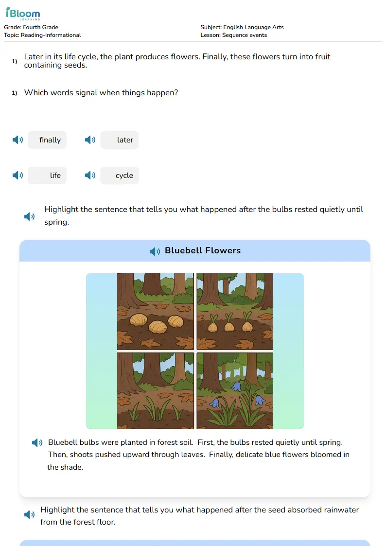 Free Sequence events Worksheets for Fourth Grade | iBloom